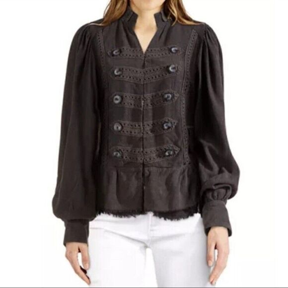 Free People Military Inspired Ariana Jacket Washed Brown Womens XS prairie boho - Picture 1 of 12